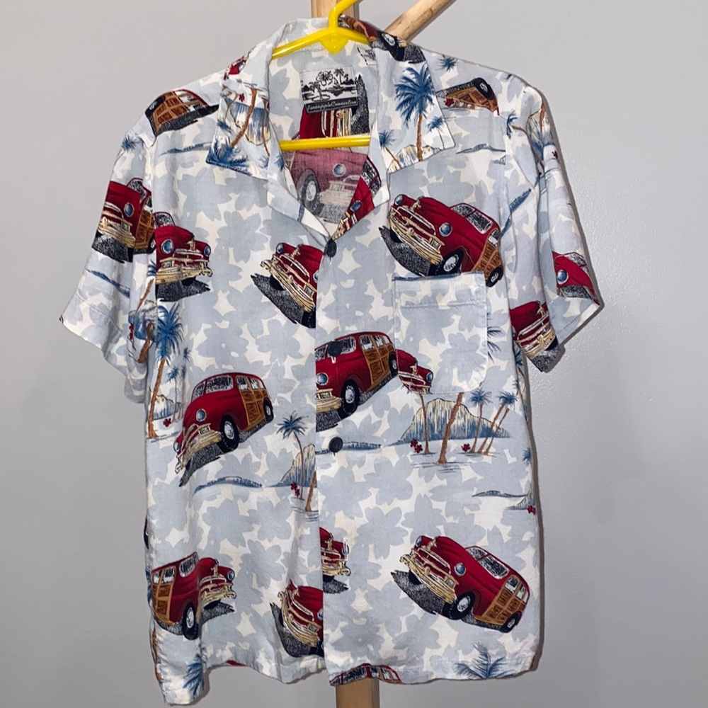 Kids Red Tropical Car Button-Down boys Shirt Size 6